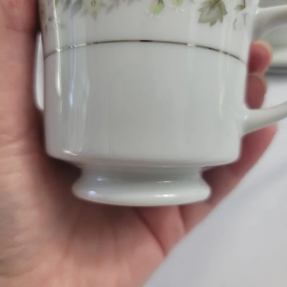 FOUR Imperial China Wild Flower Cup & Saucer Sets Green Blue & White Flowers